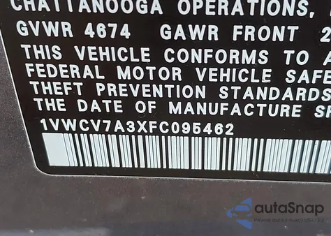 2015 Volkswagen Passat 2.0L Tdi Sel Premium z USA, uszkodzony, nr VIN 1VWCV7A3XFC095462